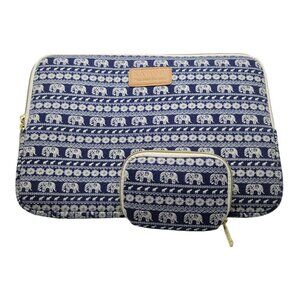 Kayond Elephant Pattern Laptop Sleeve & Accessory Pouch 6" Blue